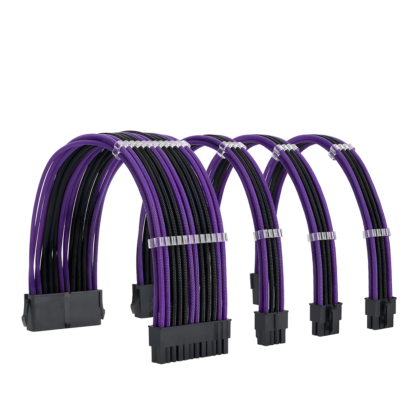 Câbles rallonges mix violet-noir ATX/EPS/PCI-E avec clips argentés