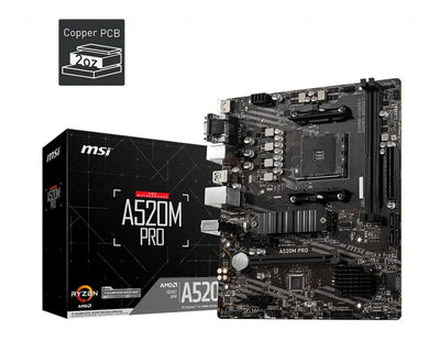 Carte mère MSI A520M PRO noire AM4, PCB cuivre, compatible Ryzen
