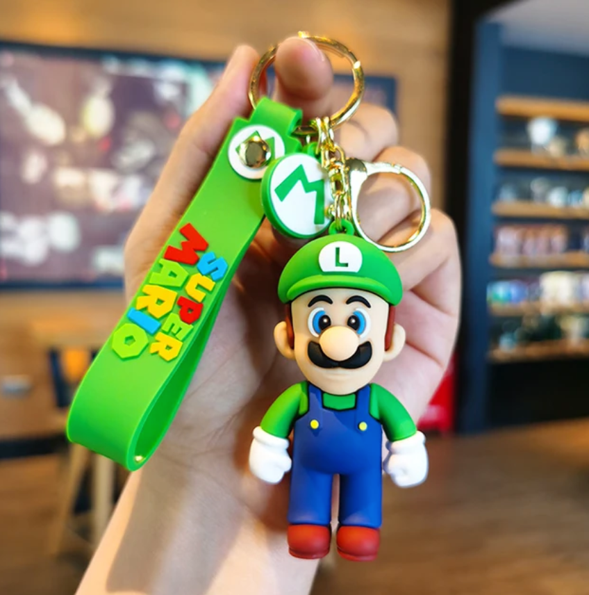 Porte-clés Mario Luigi vert et bleu avec sangle verte Super Mario