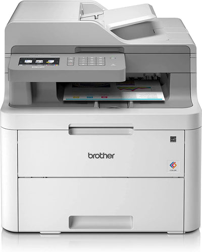 Imprimante laser couleur multifonction Brother blanche moderne avec écran numérique