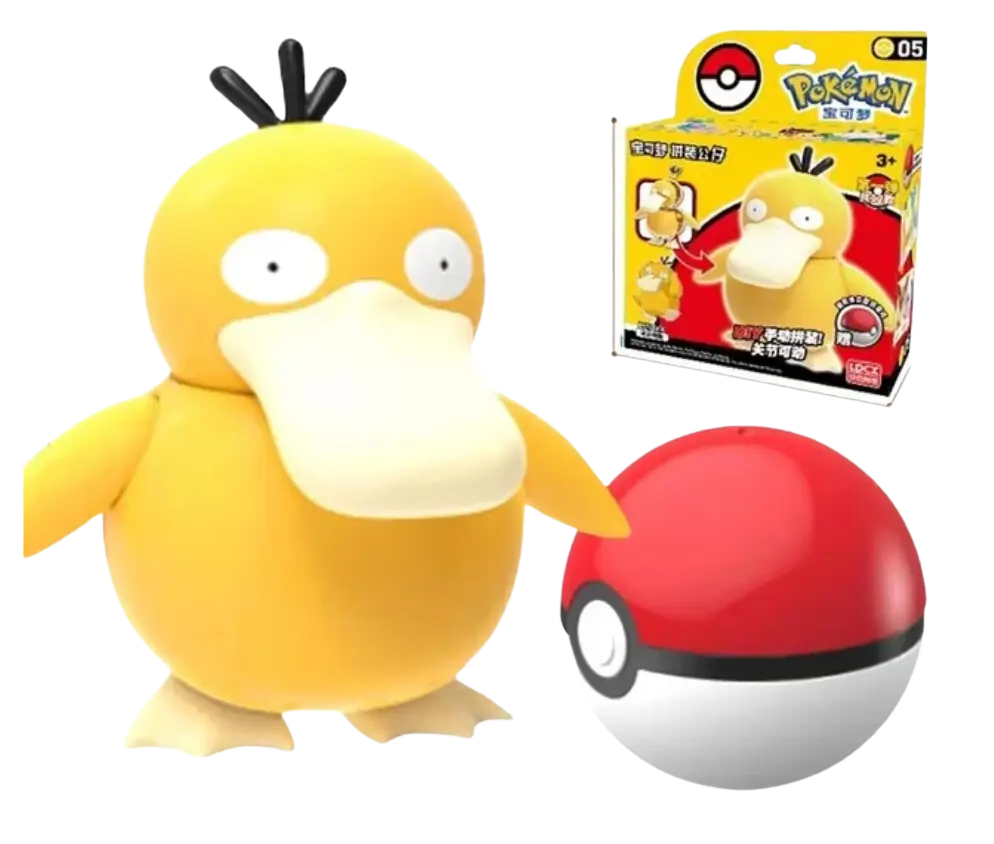 Figurine Pokémon Psyduck jaune en plastique avec Poké Ball