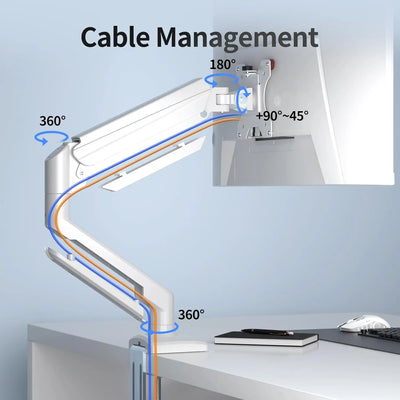 Bras mécanique blanc Support Bras Mécanique avec rotation 360° et gestion câbles