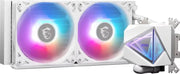 Radiateur blanc MSI MAG CORELIQUID I240 avec 2 ventilateurs RGB et pompe triangulaire