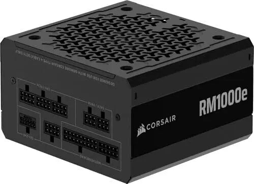 Alimentation Corsair RM1000e 2025 Noir ATX vue dessus texturée ventilée