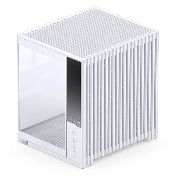 Boîtier PC Jonsbo D34 Blanc vue de trois quarts