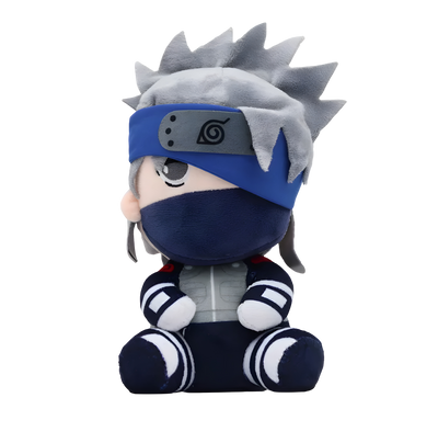 Peluche Naruto Kakashi 20 cm avec cheveux argentés, bandeau bleu et masque navy