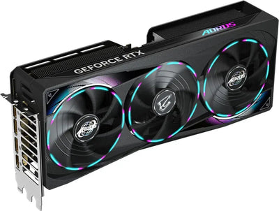 Carte graphique Gigabyte GeForce RTX 5070 AORUS MASTER noire Aorus avec 3 ventilateurs et LED cyan-violet