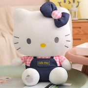 Peluche Hello Kitty 30 cm en salopette bleue à carreaux rose blanc