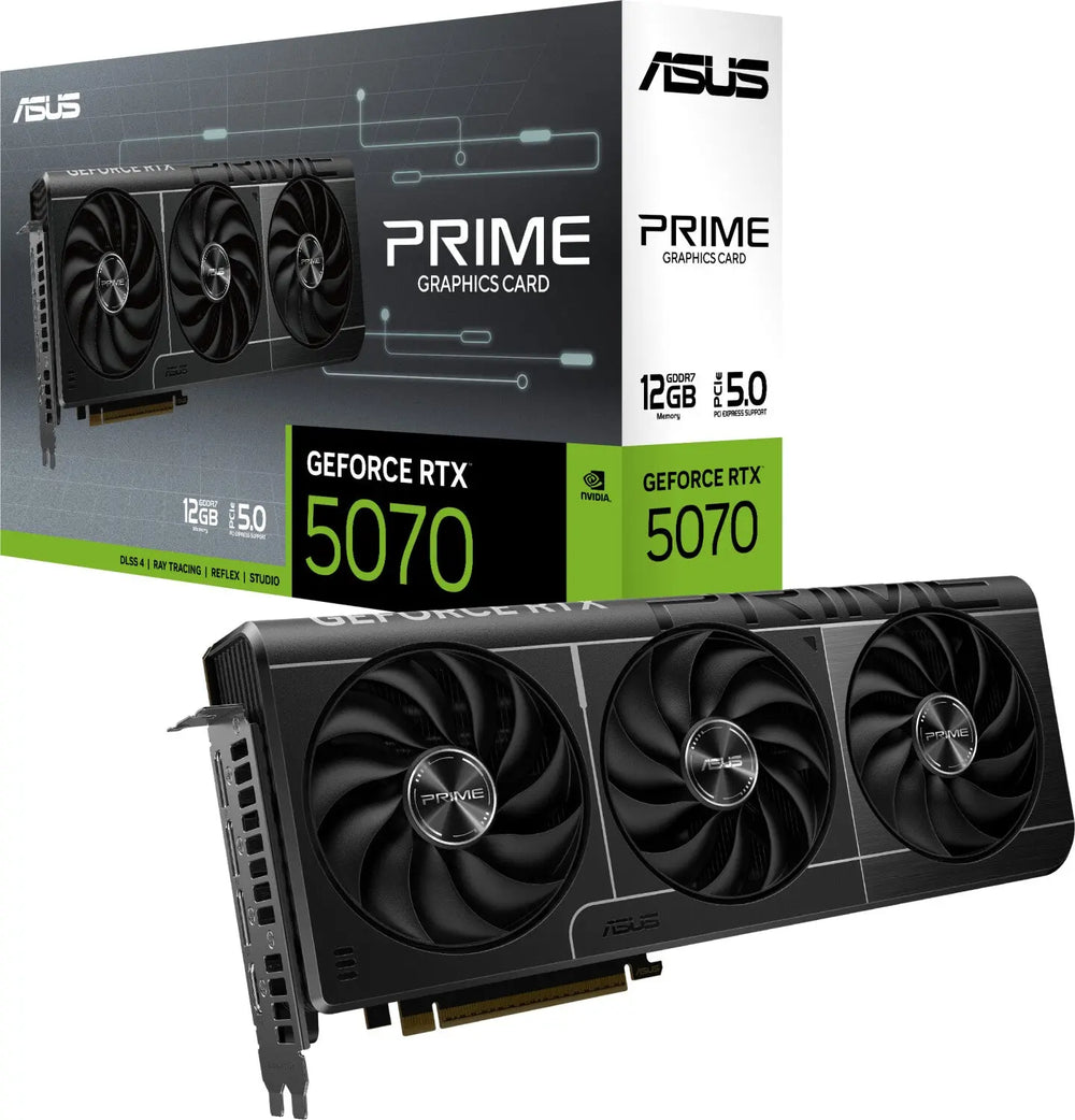 Carte graphique noire ASUS Prime GeForce RTX 5070 12 Go à trois ventilateurs