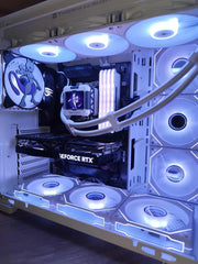 Grille ventilateur Pokémon Mewtwo 120mm/140mm sur boîtier PC bleu et blanc illuminé RTX
