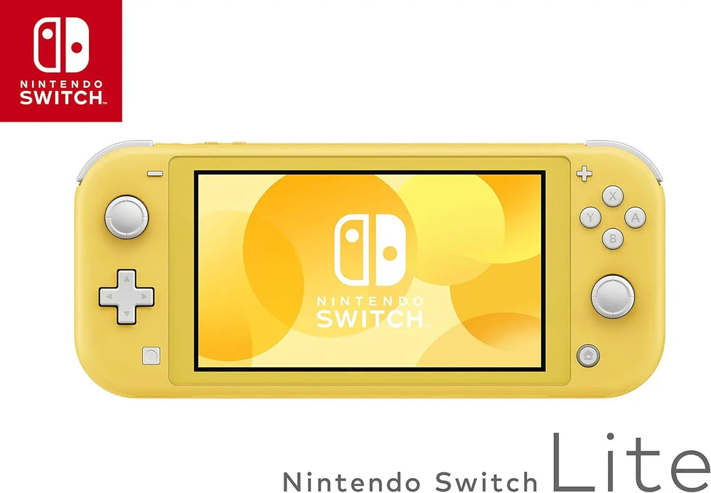 Console de jeu Nintendo Switch Lite Jaune avec boutons argentés et logo Nintendo à lécran
