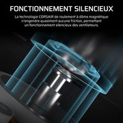 Mécanisme de ventilateur à roulements magnétiques Silver avec éclairages bleus translucides, Corsair RS 12cm Blanc