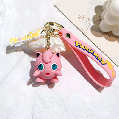 Porte-clés Pokémon Rondoudou rose avec yeux bleus et sangle silicone