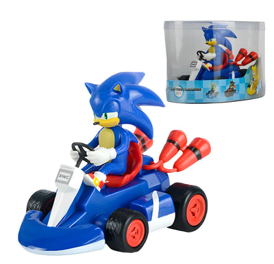 Figurine Sonic Racing - Sonic en kart bleu et rouge détaillé