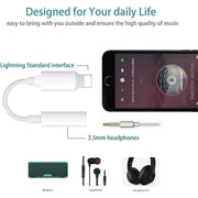 Adaptateur jack 3,5 mm vers Lightning blanc à câble courbé