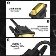 Connecteur DVI noir avec broches plaquées or et coque alliage aluminium, câble DVI vers HDMI 3m