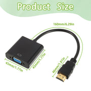 Adaptateur HDMI vers VGA noir avec câble court et connecteur plaqué or