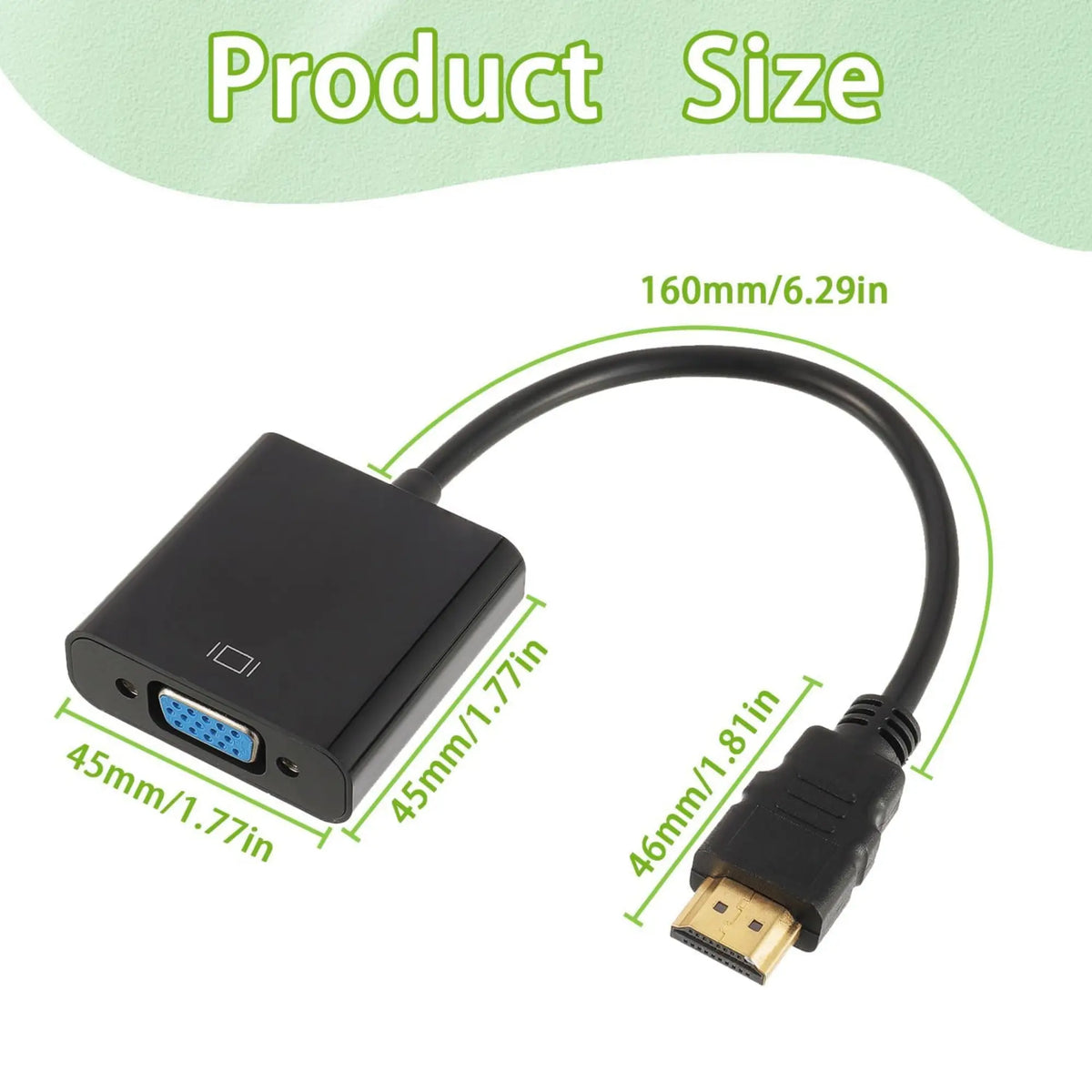 Adaptateur HDMI vers VGA noir avec câble court et connecteur plaqué or