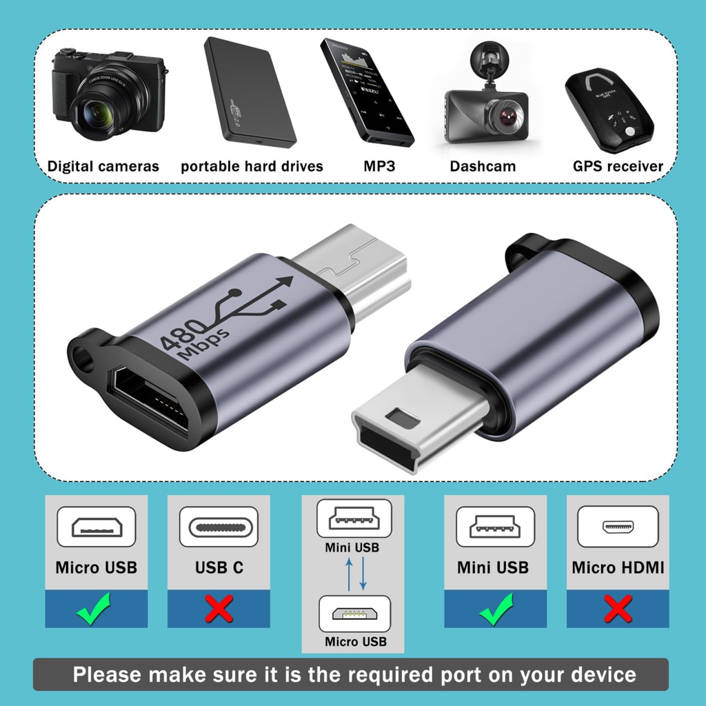 Adaptateur Micro USB femelle vers Mini USB mâle