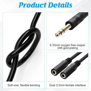 Doubleur Jack 3,5 mm : câble audio noir avec connecteurs OFC plaqués or 24k