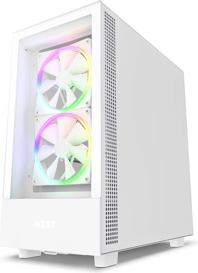 NZXT H5 Elite BLANC avec deux ventilateurs arc-en-ciel visibles