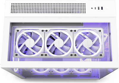 NZXT H9 Elite Blanc : boîtier blanc avec trois ventilateurs blancs éclairés LED violettes
