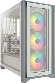 Corsair iCUE 4000X RGB Blanc avec 3 ventilateurs LED arc-en-ciel empilés