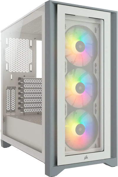 Corsair iCUE 4000X RGB Blanc avec 3 ventilateurs LED arc-en-ciel empilés