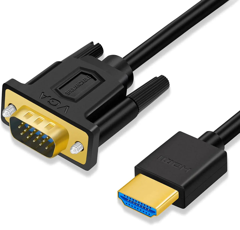 Câble adaptateur VGA mâle vers HDMI mâle noir 1080p avec connecteurs plaqués or