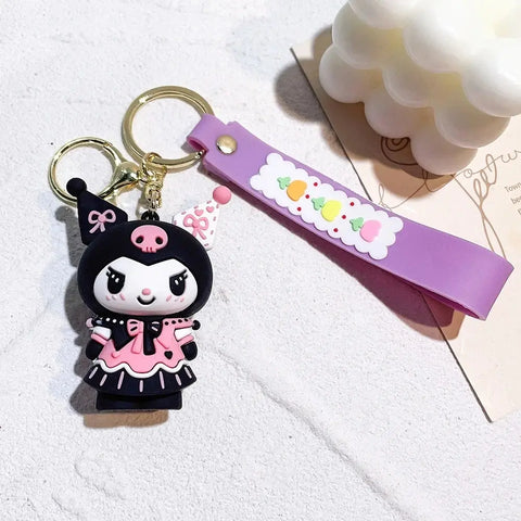 Porte-Clés Hello Kitty - Kuromi en robe noire et rose — dans le même univers que Peluche Hello Kitty Cosplay Ourson blanc - 20 cm