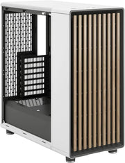 Côté de Fractal Design North XL RC Chalk White TG Clear, blanc à lattes bois et mesh noir