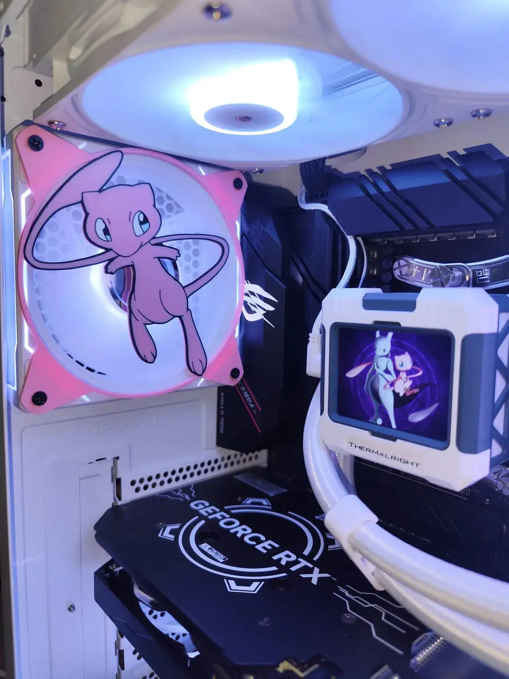 Ventilateur refroidisseur Mewtwo Pokémon 120/140mm rose avec design circulaire blanc lumineux