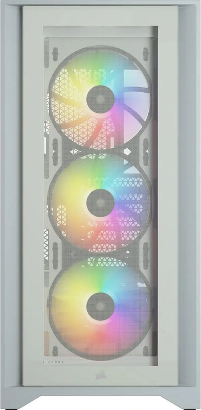 Coque PC Corsair iCUE 4000X RGB Blanc avec 3 ventilateurs LED arc-en-ciel empilés verticalement