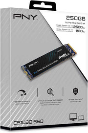 Disque SSD PNY CS1030 256 Go M.2 NVMe PCIe Gen3 x4 noir et bleu