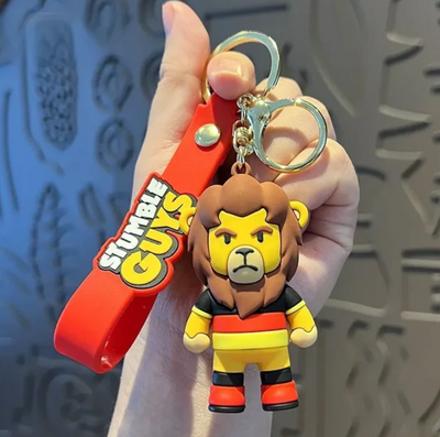 Porte-clés Stumble Guys Leon : lion rouge en silicone vibrant