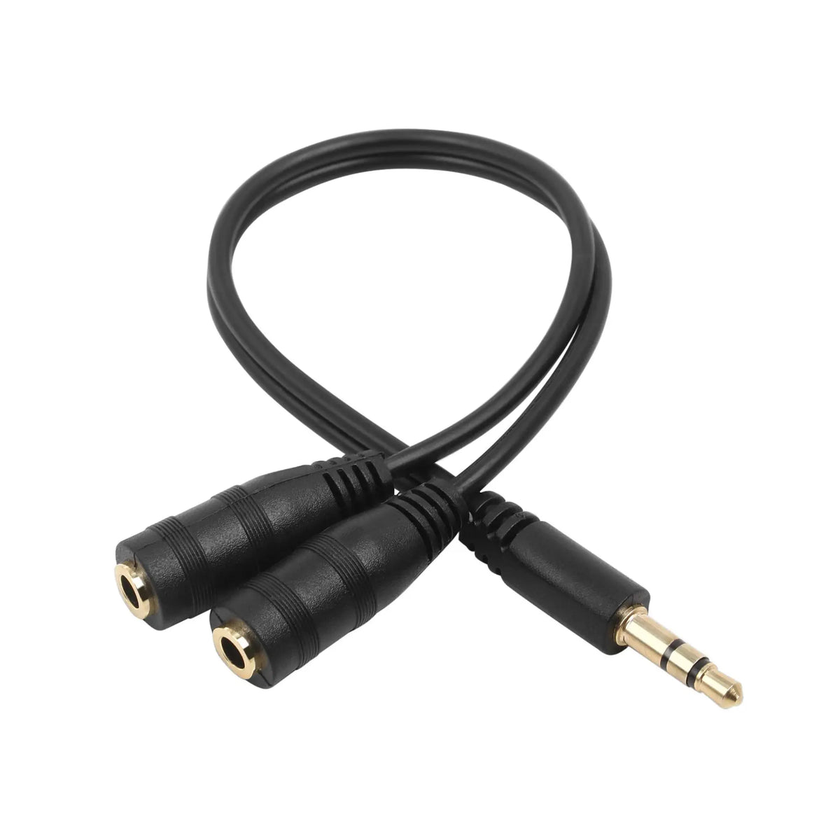 Adaptateur doubleur jack 3.5 mm noir avec contacts plaqués or