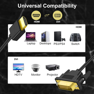 Câble adaptateur HDMI vers DVI noir 3m avec connecteurs plaqués or HD 1080p