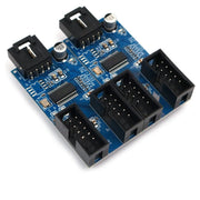 Adaptateur USB splitter 9 broches double : circuit bleu avec connecteurs noirs
