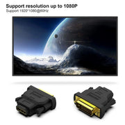 Adaptateur DVI mâle vers HDMI femelle noir avec connecteurs plaqués or