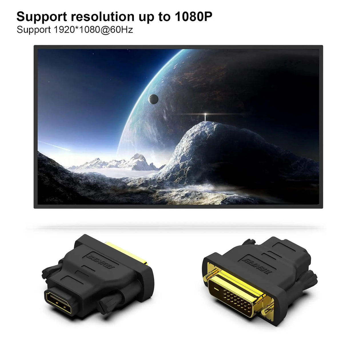 Adaptateur DVI mâle vers HDMI femelle noir avec connecteurs plaqués or