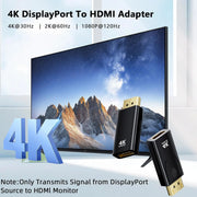 Adaptateur DisplayPort vers HDMI noir 4K, connecteurs plaqués or compacts
