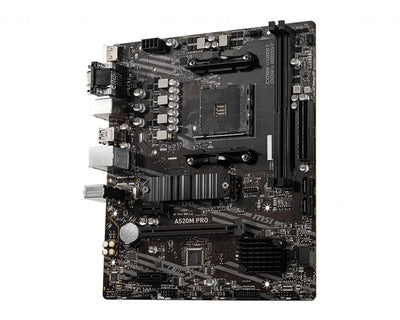Carte mère MSI A520M PRO AM4 noire au design minimaliste avec accents argentés