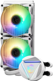 Radiateur blanc MSI MAG CORELIQUID 240R V2 avec 2 ventilateurs RGB et réservoir