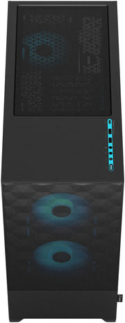 Fractal Design Pop Air RGB Cyan Core TG Clear Tint tour noir mesh front deux ventilateurs bleus circulaires lumineux bande contrôle éclairée côté
