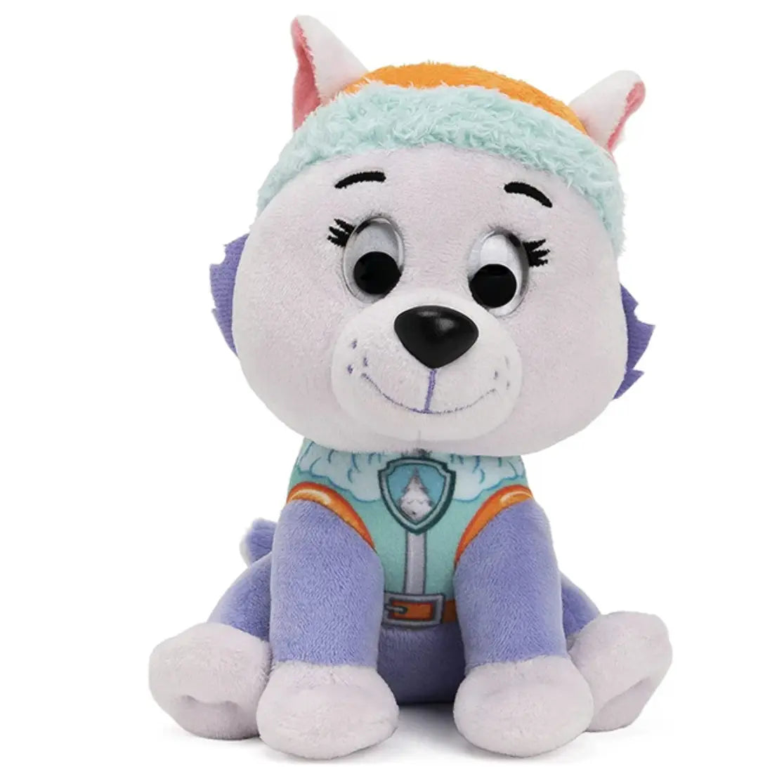 Peluche Paw Patrol Everest 23 cm blanche et violette avec gilet turquoise orange