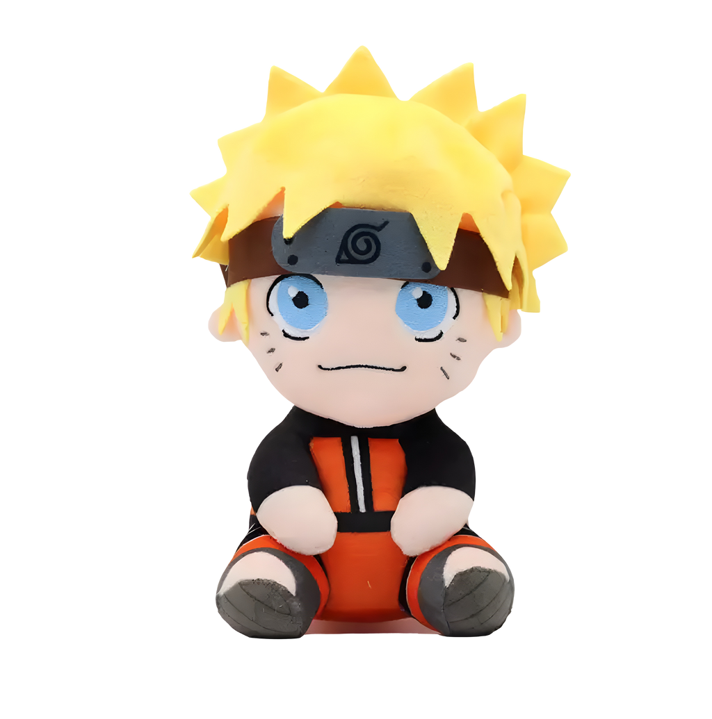 Peluche Naruto Uzumaki 20 cm aux cheveux jaunes, yeux bleus et bandeau spiralé