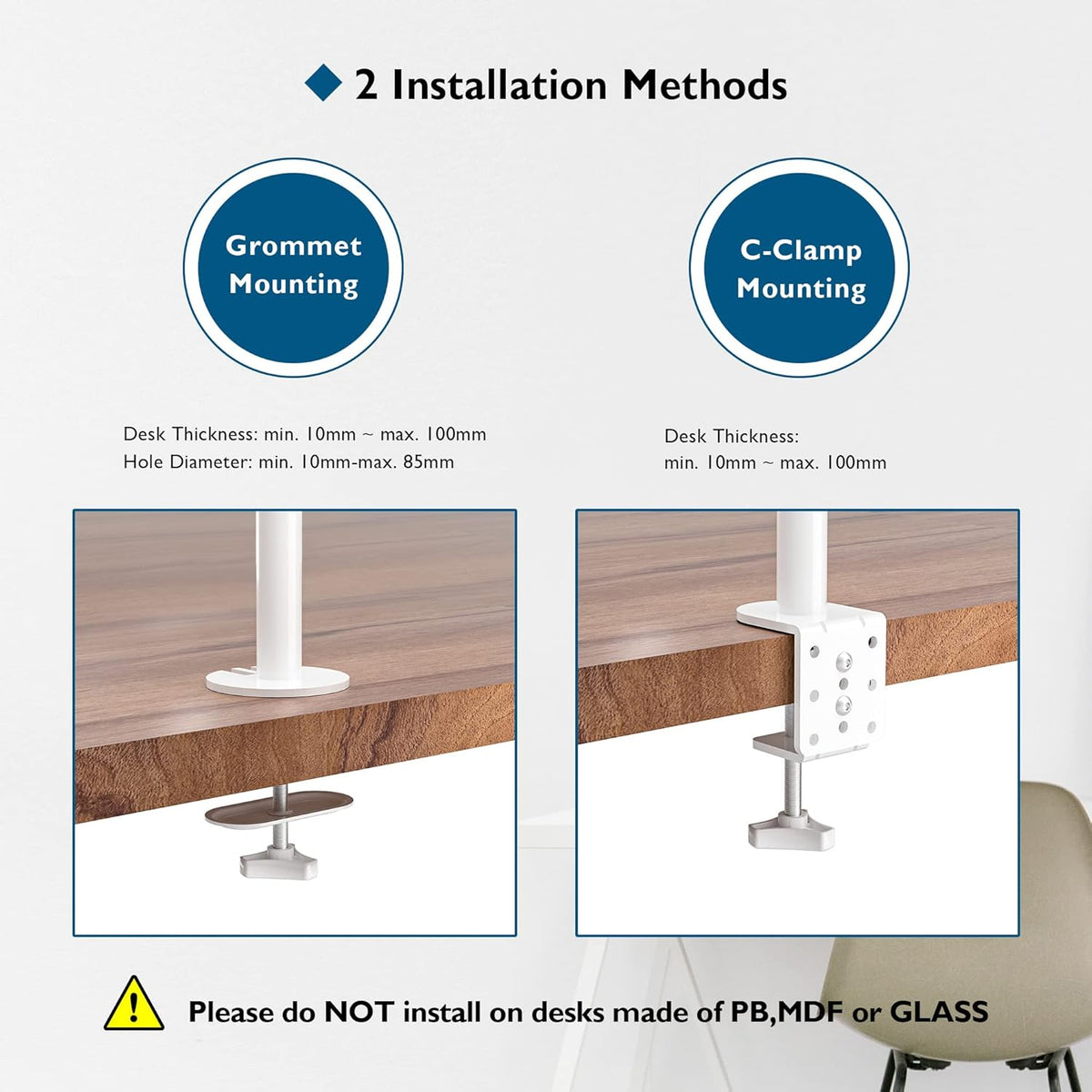 Support Bras Mécanique - Blanc - 2 Moniteurs - 17" - 32" image 1