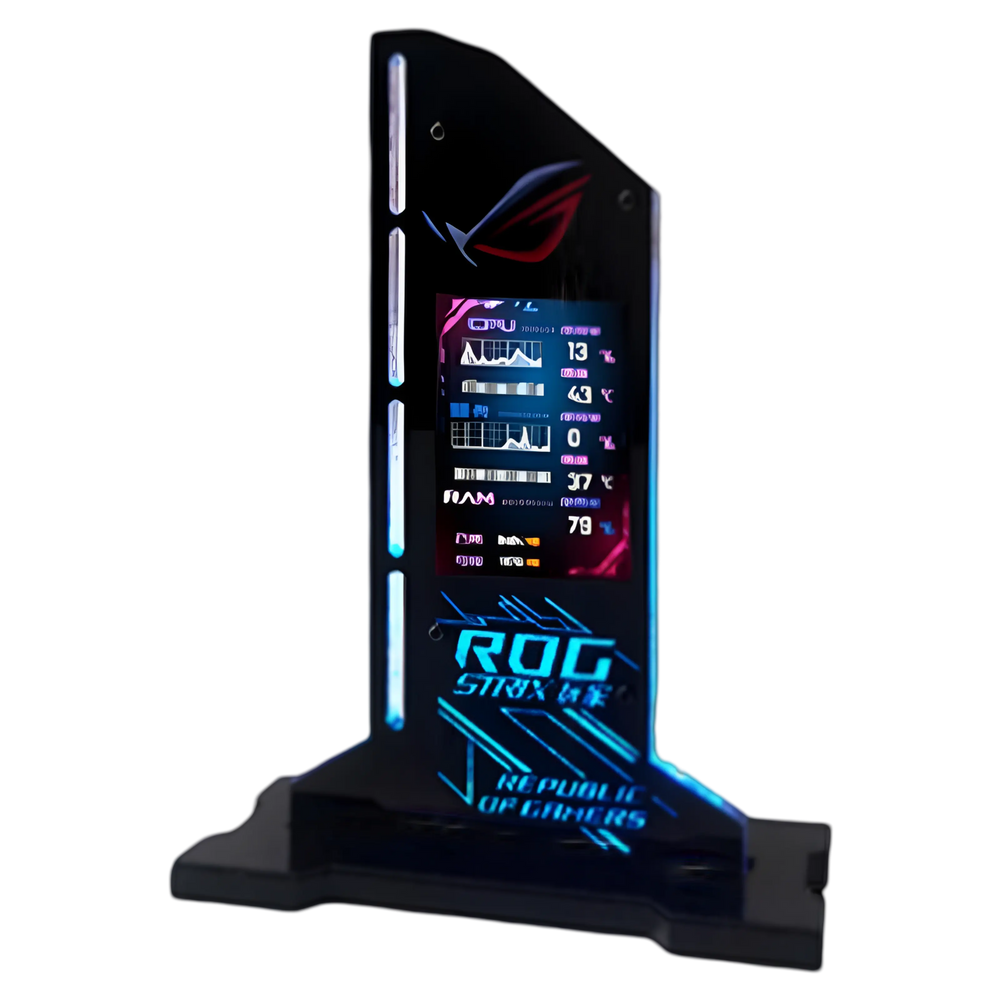 Support GPU ASUS ROG avec écran LED 5V 3-pin RGB noir illuminé bleu