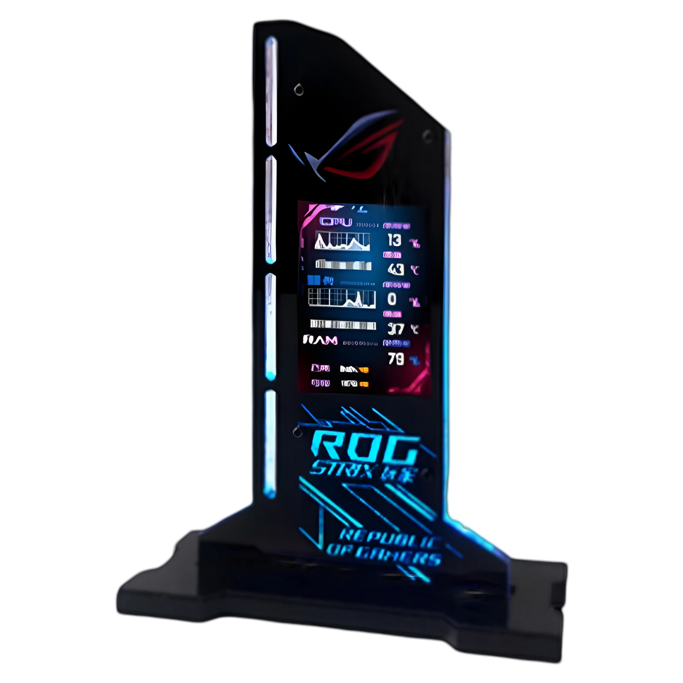 Support GPU ASUS ROG avec écran LED 5V 3-pin RGB noir illuminé bleu