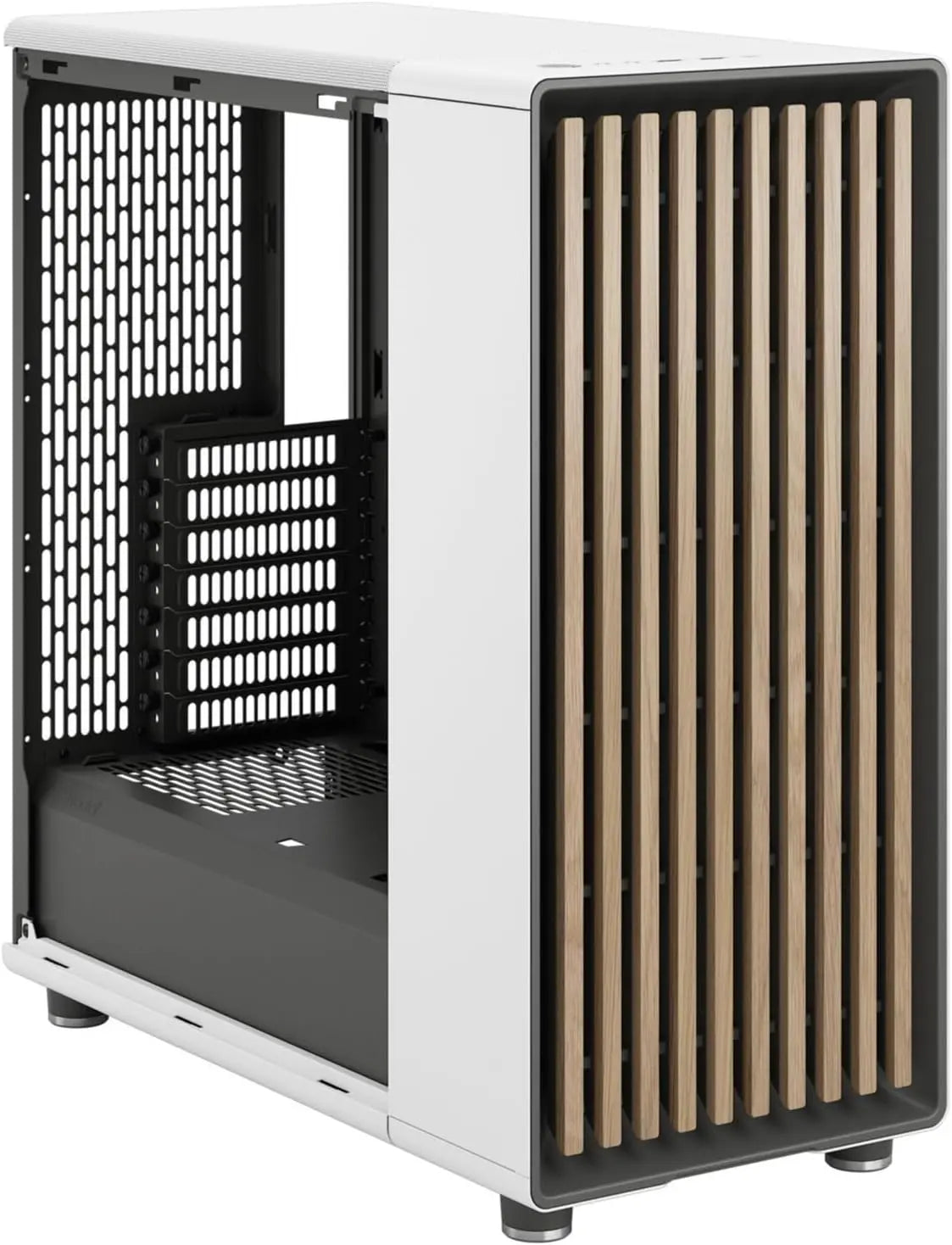 Coffret PC Fractal Design North XL Chalk White TG Clear, panneau latéral blanc à grain bois et mesh noir